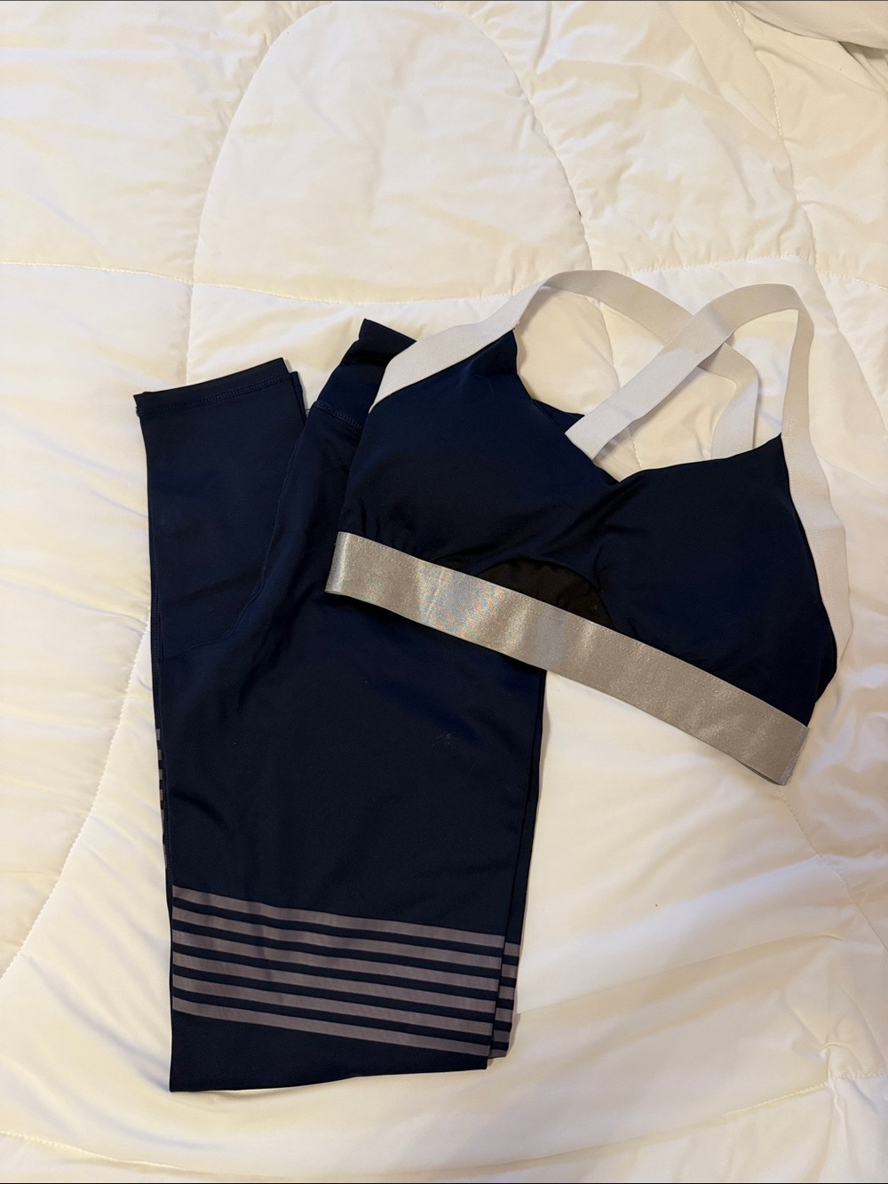 SHEIN Navy Blue and Silver Active Set - Sports Bra & Leggings
